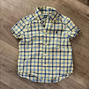 Kids Ralph Lauren Yellow and Blue Plaid Short-Sleeve Button-Down